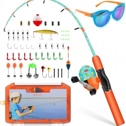 QudraKast Kids Ice Fishing Pole – Lightweight Marine-Themed Rod & Push-Button Reel Combo | Fun & Easy Setup