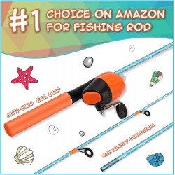 QudraKast Kids Ice Fishing Pole – Lightweight Marine-Themed Rod & Push-Button Reel Combo | Fun & Easy Setup