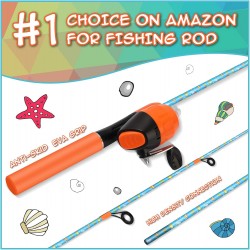 QudraKast Kids Ice Fishing Pole – Lightweight Marine-Themed Rod & Push-Button Reel Combo | Fun & Easy Setup