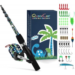 QudraKast Kids Fishing Pole – 140cm RAWRR Dinosaur Rod & Reel Combo | Fun & Portable Starter Kit Gift for Boys & Girls