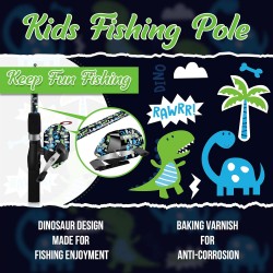 QudraKast Kids Fishing Pole – 140cm RAWRR Dinosaur Set-Carrier Bag | All-in-One Telescopic Combo for Ages 3–10