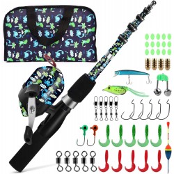 QudraKast Kids Fishing Pole – 140cm RAWRR Dinosaur Set-Carrier Bag | All-in-One Telescopic Combo for Ages 3–10