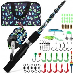 QudraKast Kids Fishing Pole – 140cm RAWRR Dinosaur Set-Carrier Bag | All-in-One Telescopic Combo for Ages 3–10