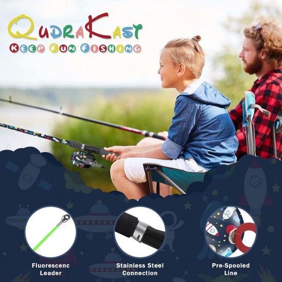 QudraKast Kids Fishing Pole – 140cm Universe Travel Rod & Reel Combo | Tangle-Free Combo for Ages 4–10 QudraKast Kids Fishing Pole – 140cm Universe Travel Rod & Reel Combo | Tangle-Free Combo for Ages 4–10