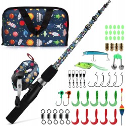 QudraKast Kids Fishing Pole – 120cm Universe Travel Set-Carrier Bag | Tangle-Free Reel + EVA Handle