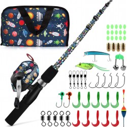 QudraKast Kids Fishing Pole – 120cm Universe Travel Set-Carrier Bag | Tangle-Free Reel + EVA Handle